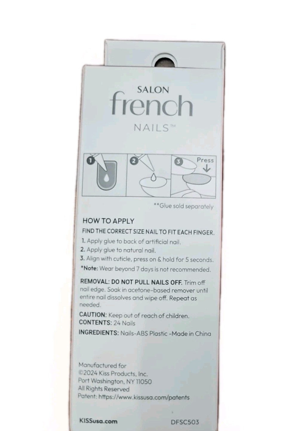 KISS Salon French Nails Full Cover Nails, Changeless, 24 Ct
