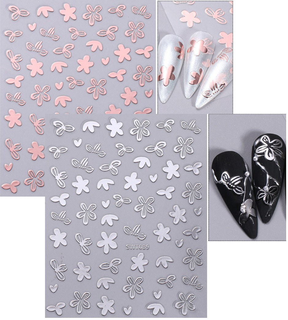 2Pcs Leaf Metallic Ornament Geometric Rose Gold Nail Art Stickers SWT39 NS20