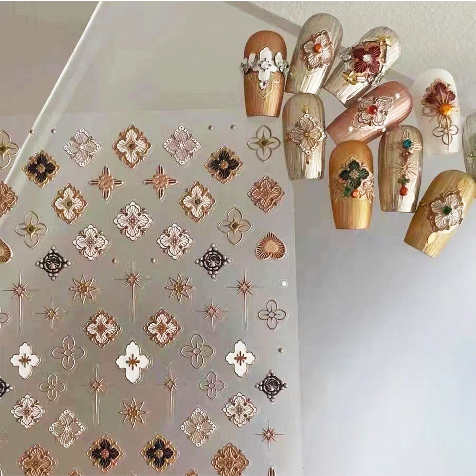 3D Bohemia Nail Stickers, Brown Nail Decal,Nail Art Design,Hologram Nails 0008