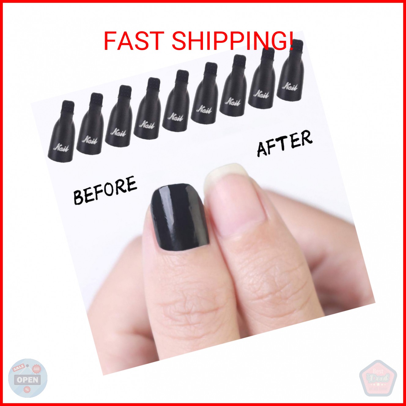 HiMo 10PC Plastic Acrylic Nail Art Soak Off Cap Clip UV Gel Polish Remover Wrap