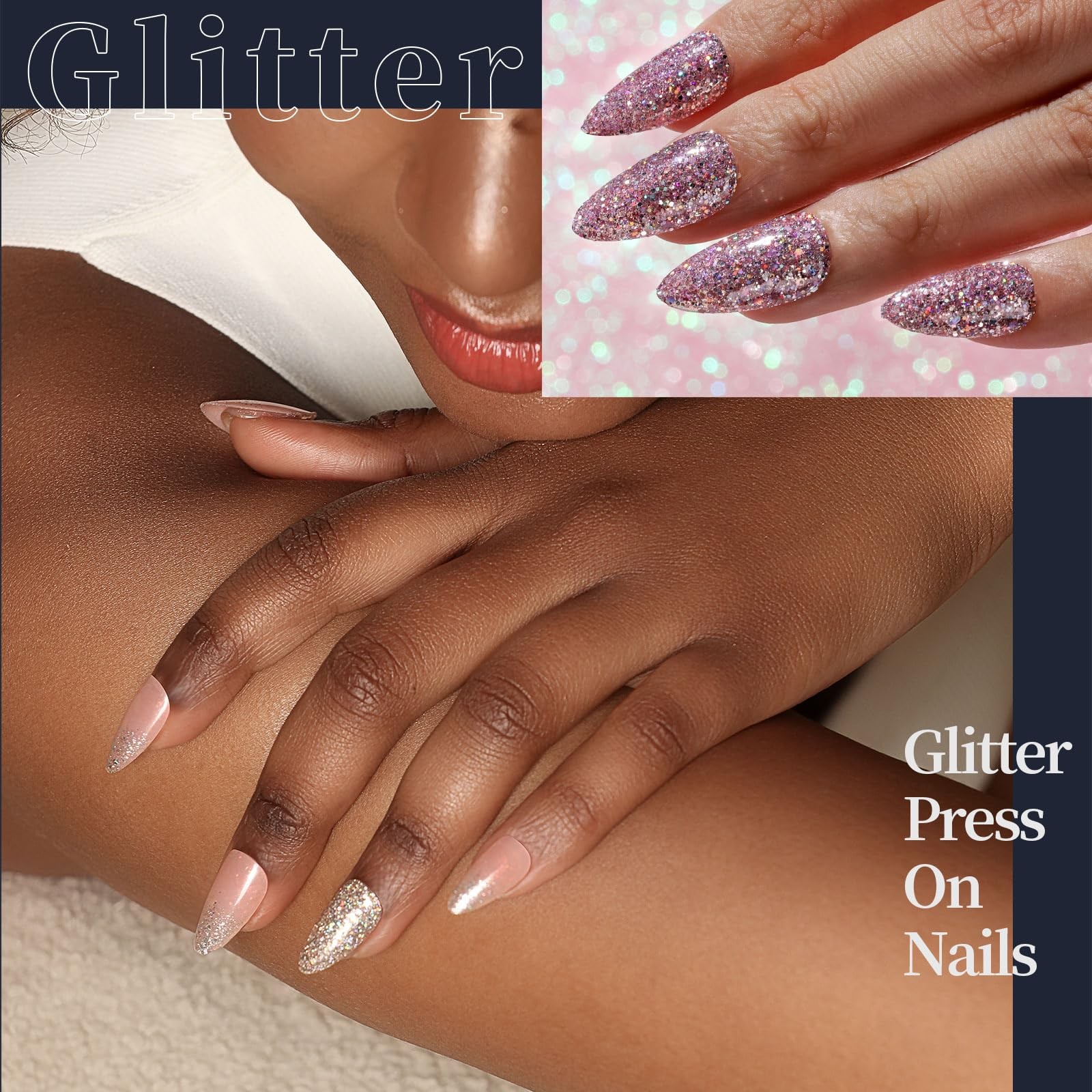 Press on Nails, 24 Colors 576PCS Press on Nails Almond, Matte Glossy Fake Nai…