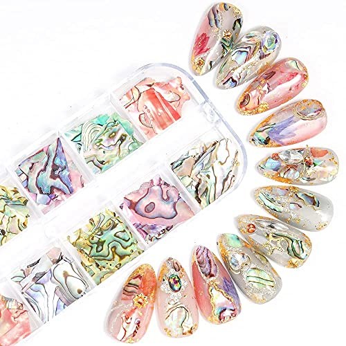 12 Grids Abalone Seashell Slices,Irregular Abalone Shell Slices Nail Art