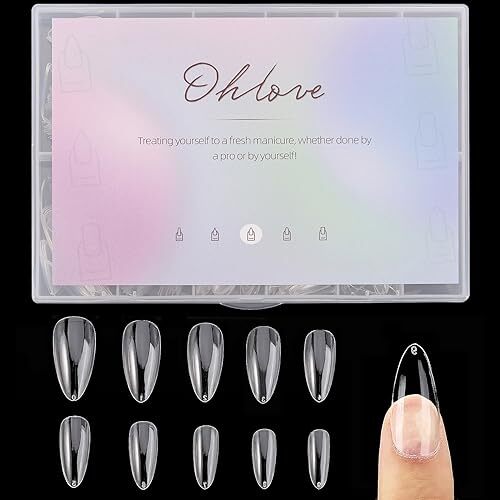 500Pcs Medium Almond Fake Nail Tips Full Cover Acrylic Nails Press on Clear