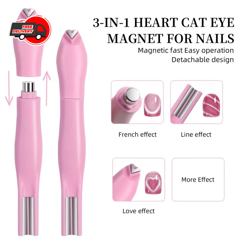 3-in-1 Cat Eye Nail Magnet Stick Love Heart Snake Pattern French Gel Polish Tool