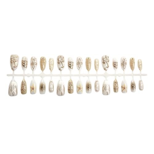 30Pcs Handmade Nails 3D Flower Press on Nails Almond Ocean Starfish Style 3
