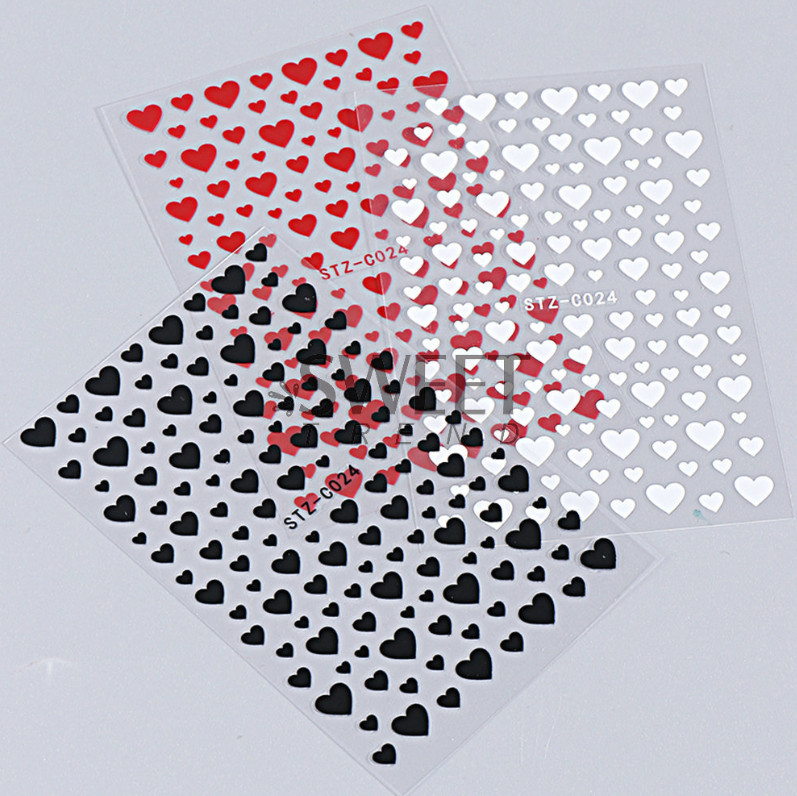 3Pcs Nail Art Black White Red Stickers Decals Transfer Valentine Love Heart NS44