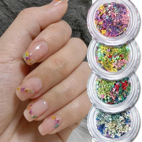 Spring Dried Flowers Nail Art Stickers Decals, Colorful 3D Dry Flower Style-4