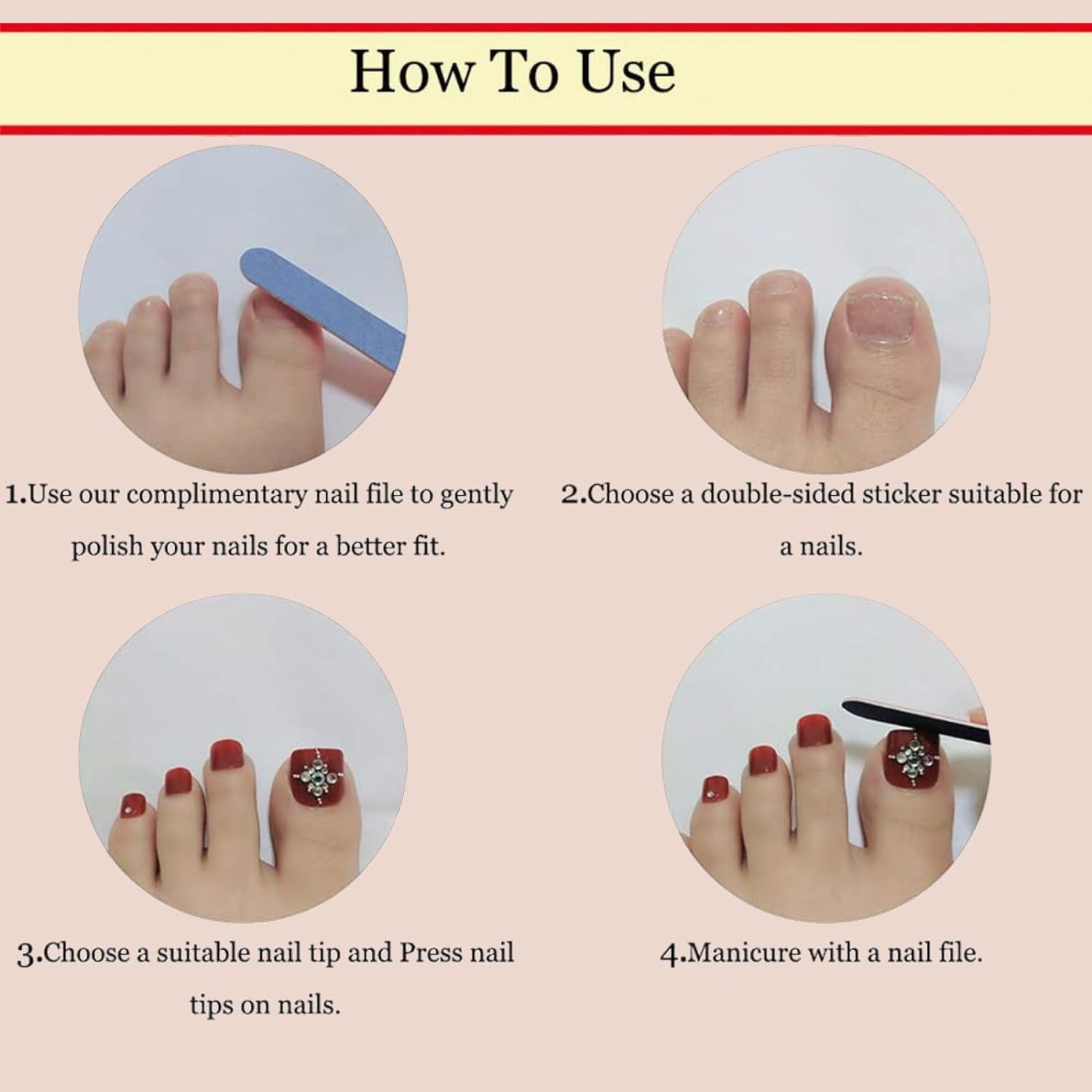 48 Pcs Square Press on Nails and Press on Toenails Set, French Tip False Toe …