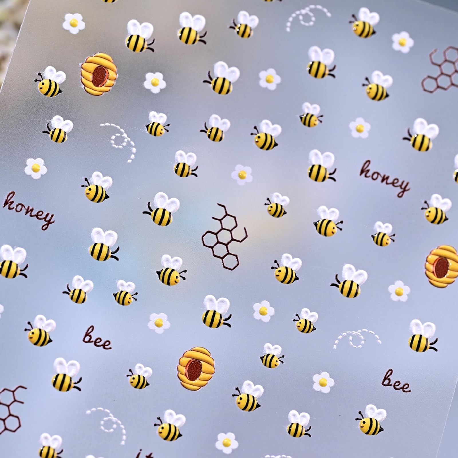 1 Sheet Flower Nail Art Stickers 5D Embossed Cute Bee Nails Decals Spring Dai…