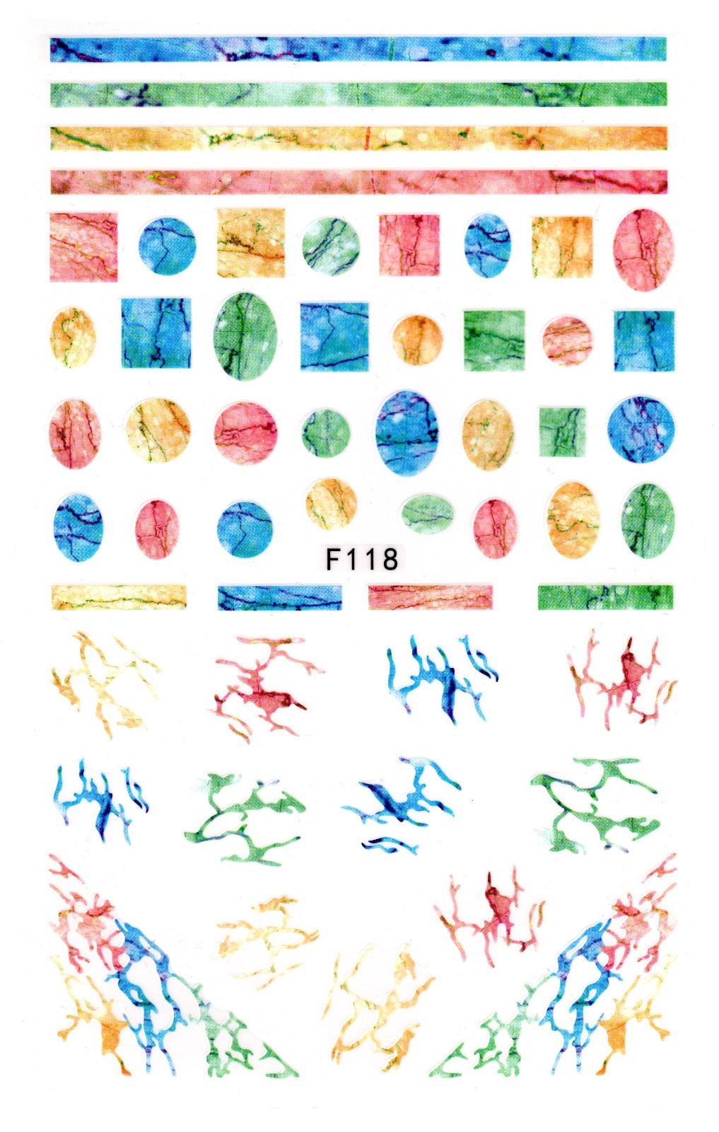 Nail Art 3D Decal Stickers Steinabdruck round rectangular square F118
