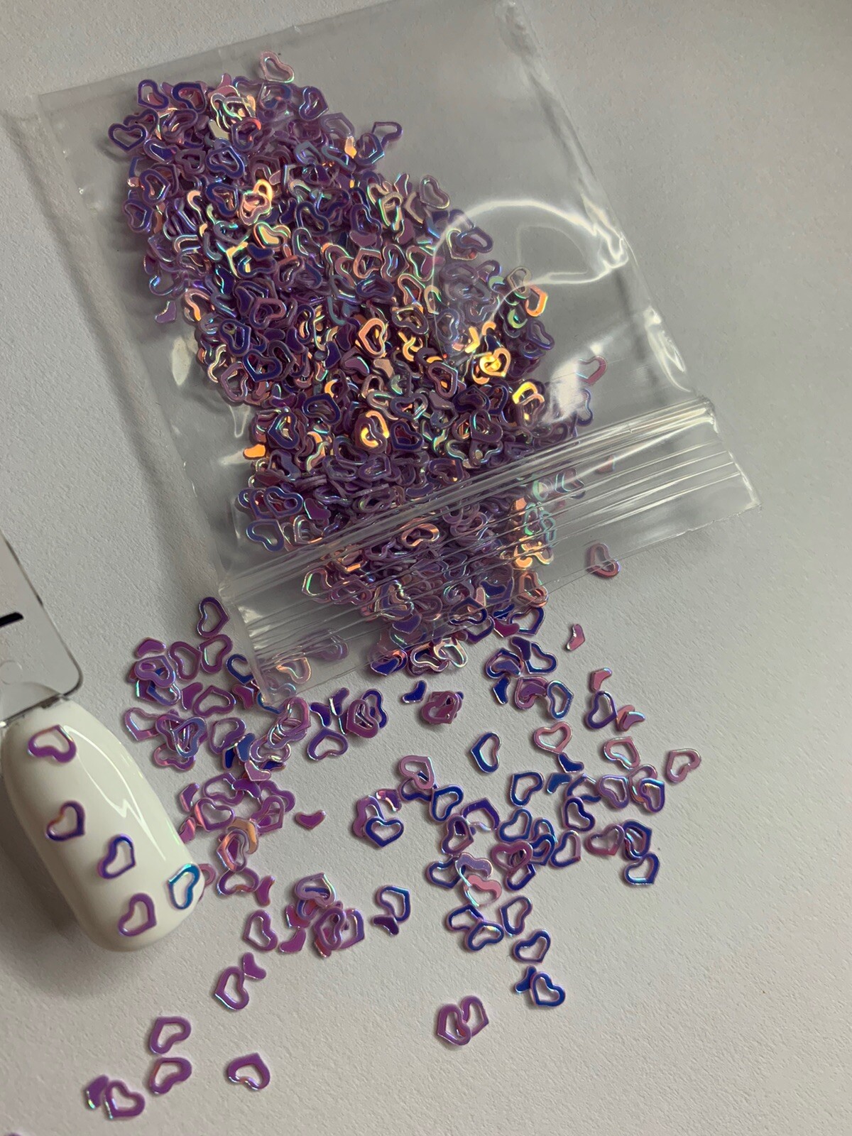 Valentine’s Holographic Purple Hollow Heart Glitter | 1 TSP | Nail Art & Acrylic