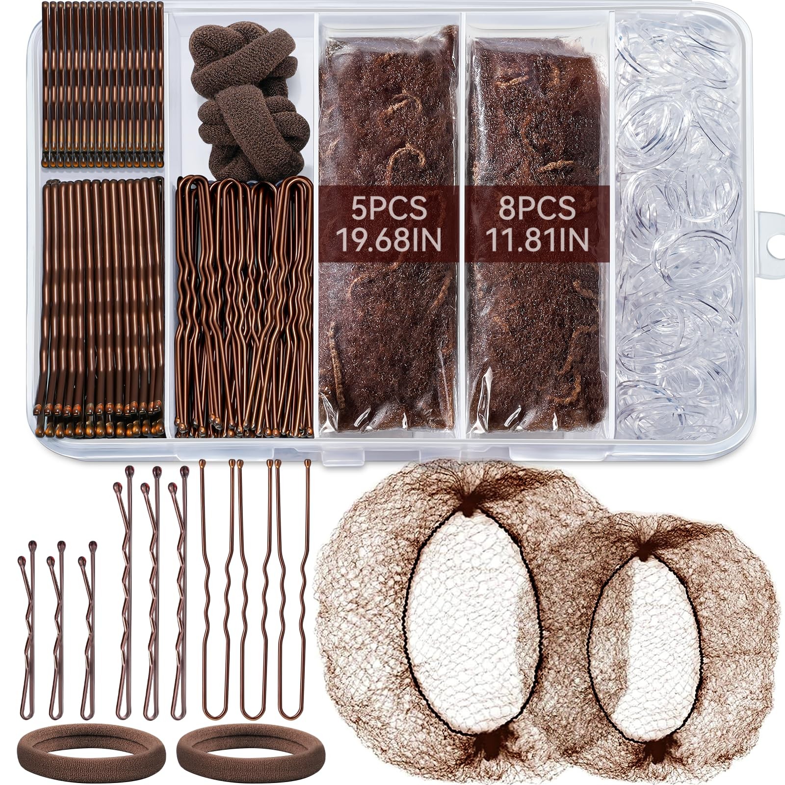 TsMADDTs Bobby Pins and Hair Nets Set, 1 Count (Pack of 1), brown