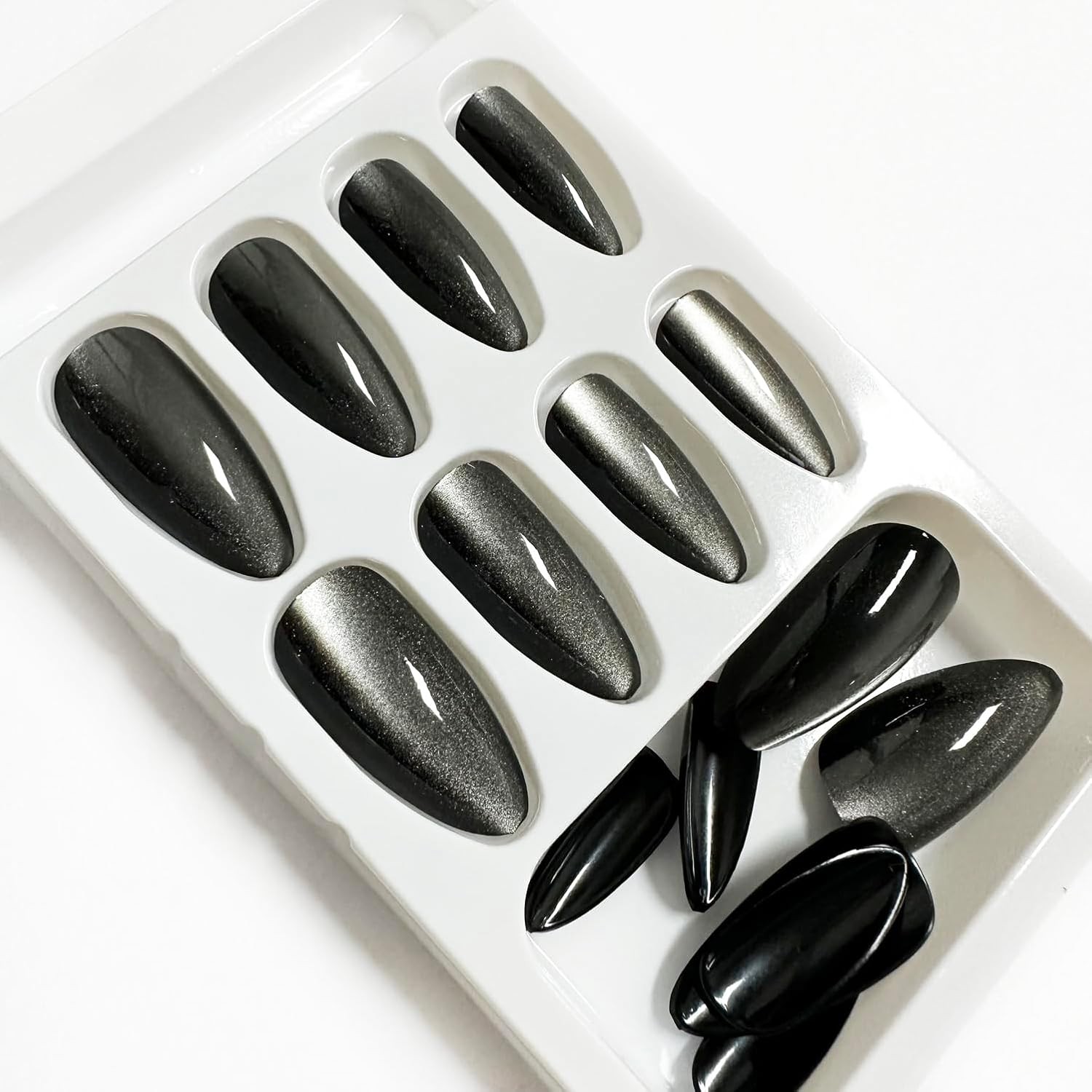 Black Cat Eye Press On Nails, Long Acrylic Fake Nails with Designs