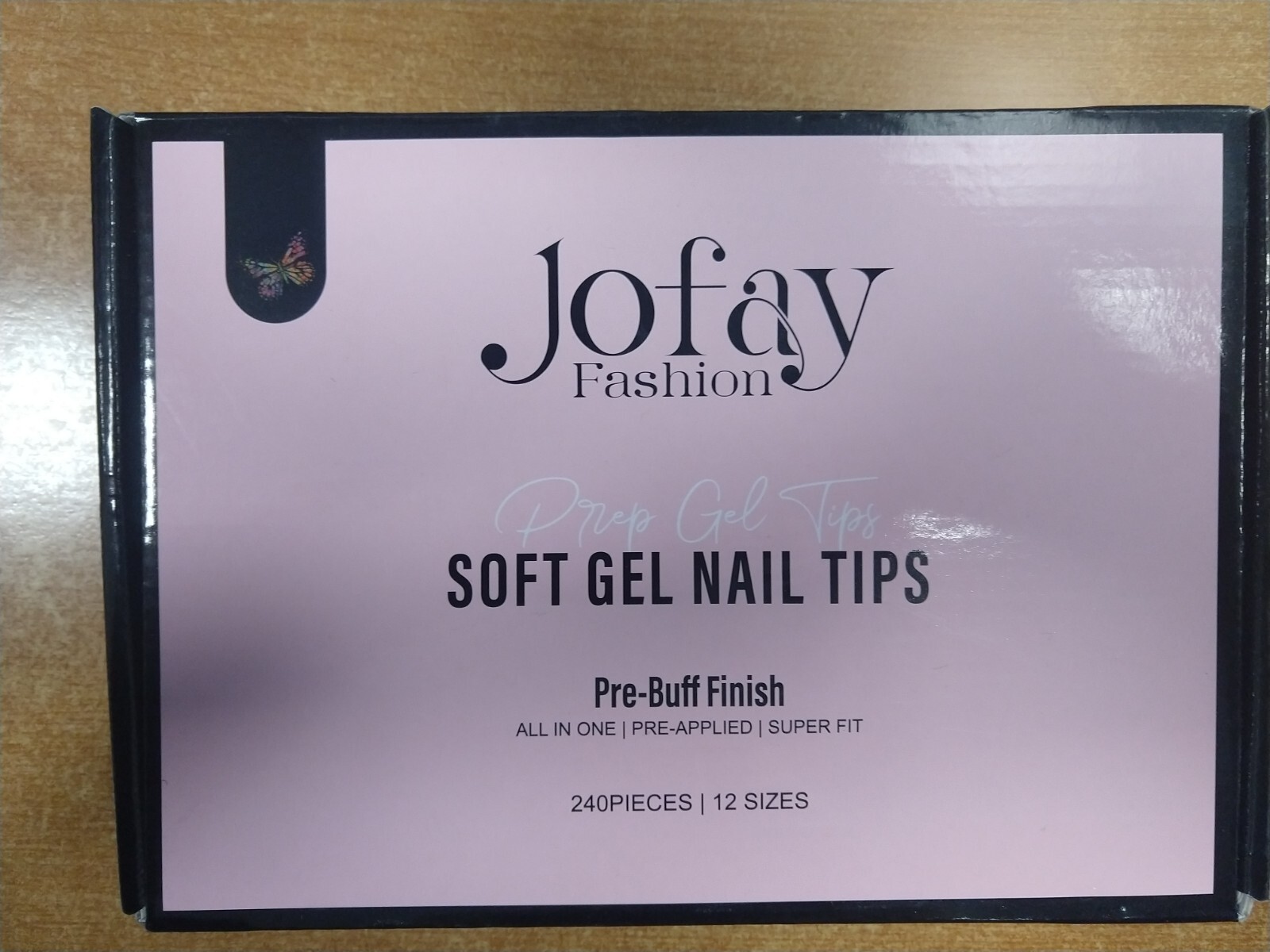 Jofay Fashion Black French Tip Soft Gel Long Stiletto Nails Kit E3D