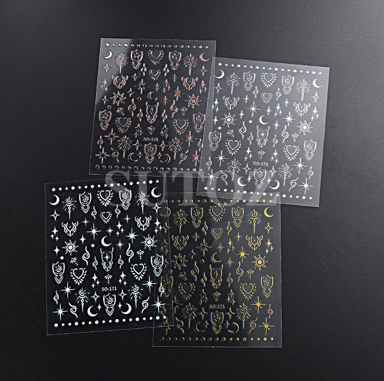 Retro Star Moon Metallic Gold Silver Laser Spiritual Baddies Nail Stickers NS39