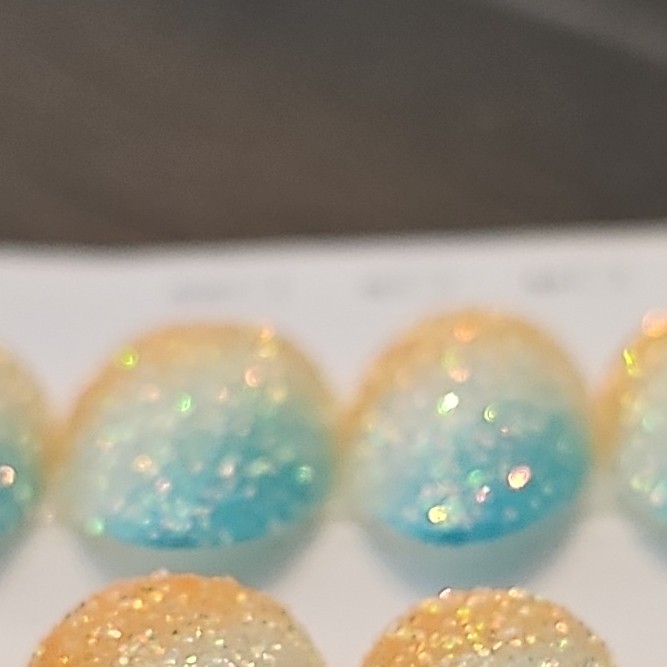 Press-On Nails Large Long Almond Acrylic Blue/White/Orange Glitter Ombre