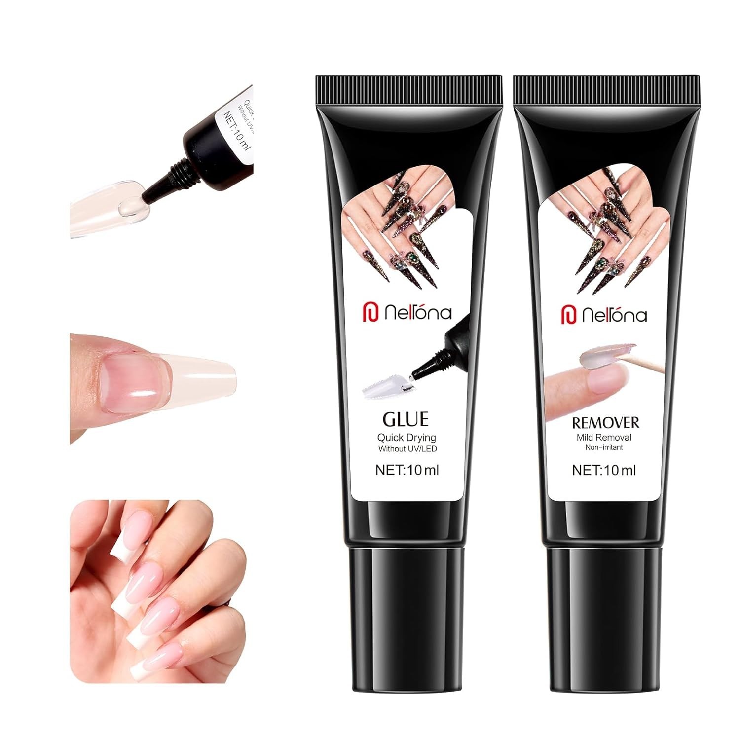 Semi Solid Nail Glue 10Ml for Press on Nails with 10Ml Remover Kit Nail Tips Glu