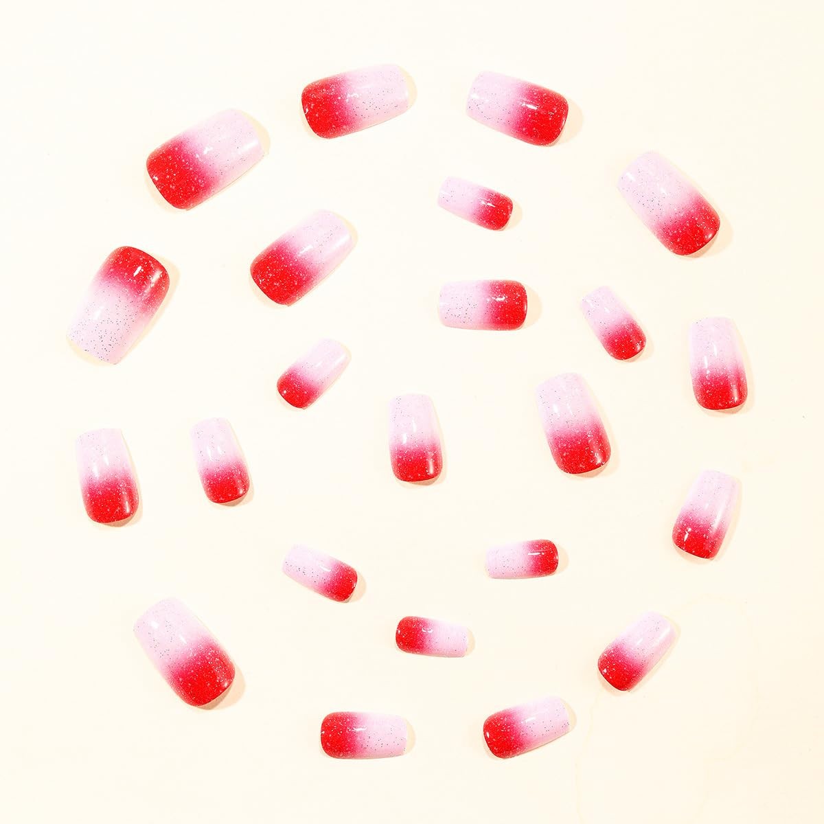 24Pcs Red Ombre Press on Nails Short Square QUNQINLI Spring short, Ombre3