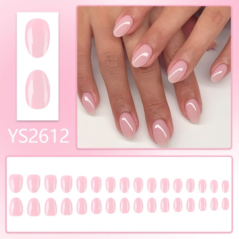 32Pieces Pink Fake Nail Short Oval Design ABS Artificial Nail for Weddings,