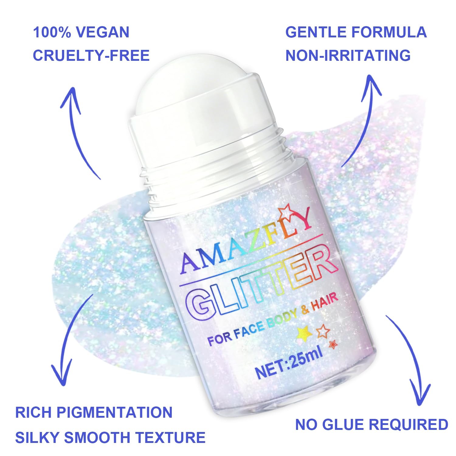 Roll-on Holographic Body Glitter Gel for Face and Hair, Chameleon Color Chang…