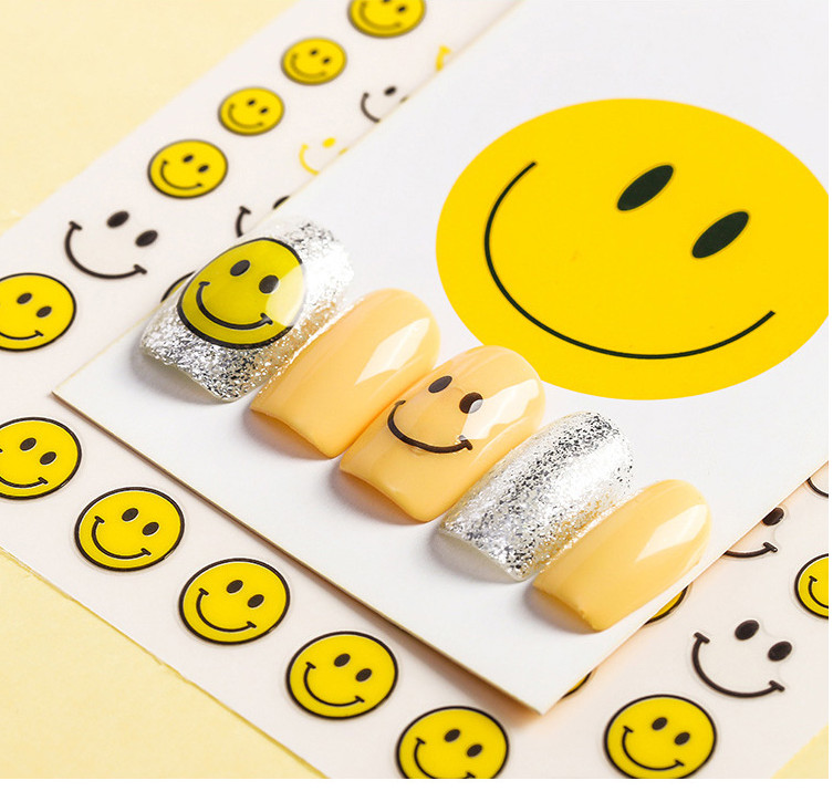 Nail Art 3D Decal Smile Face Stickers Yellow White Scary Nerves Cry NS30