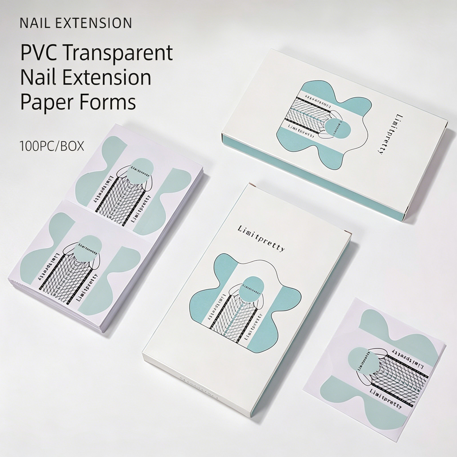 Nail Art Transparent Extension PVC Forms, UV Gel & Crystal Nail Extension Kit, 1
