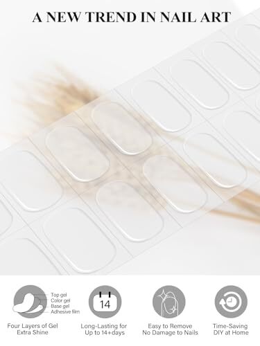 Semi Cured Gel Nail Strips, 20PCS Clear UV Gel Nail Stickers Transparent Gel