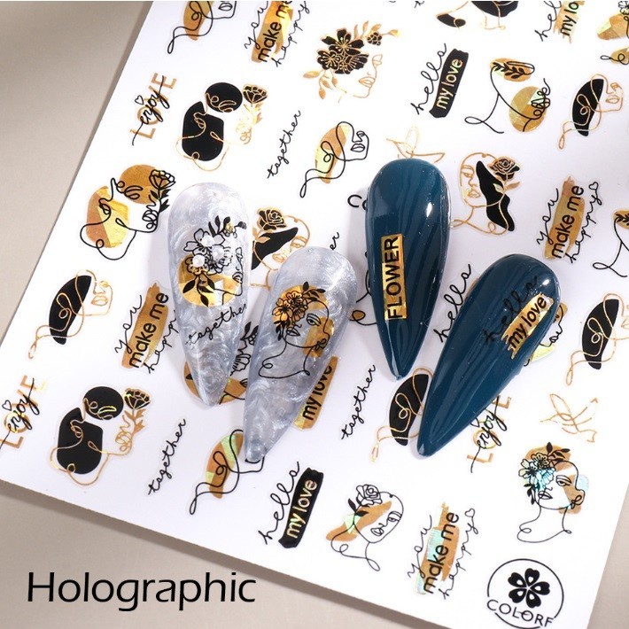Gold Black Abstract Nail Art Stickers (Group 1)