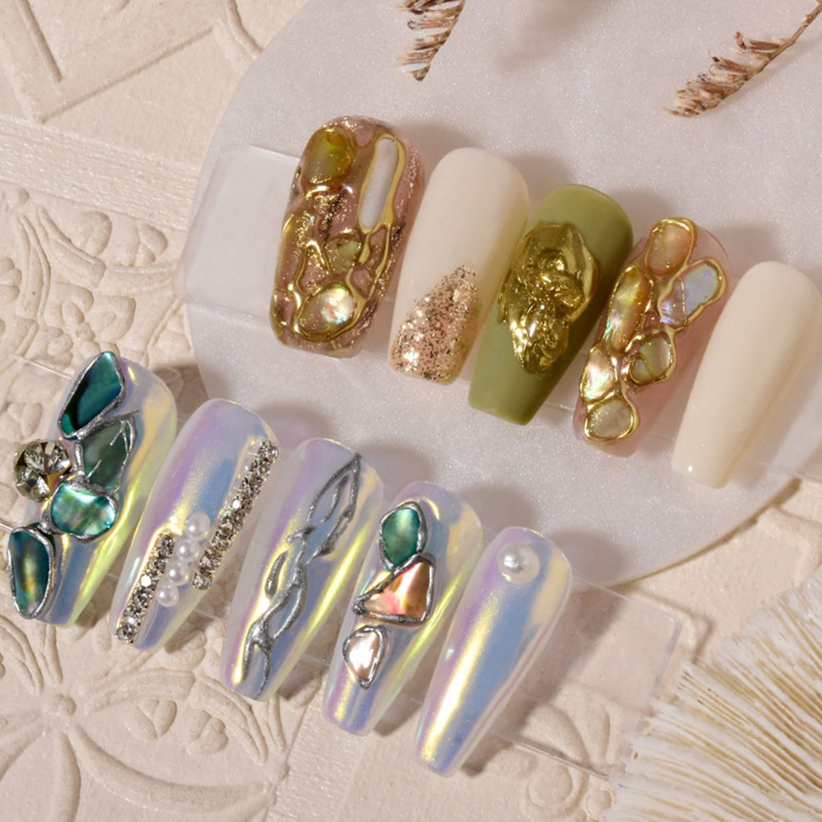 Abalone Shell Flakes for Nail Art, Mixed Size 3D Abalone Shell Fragments for …