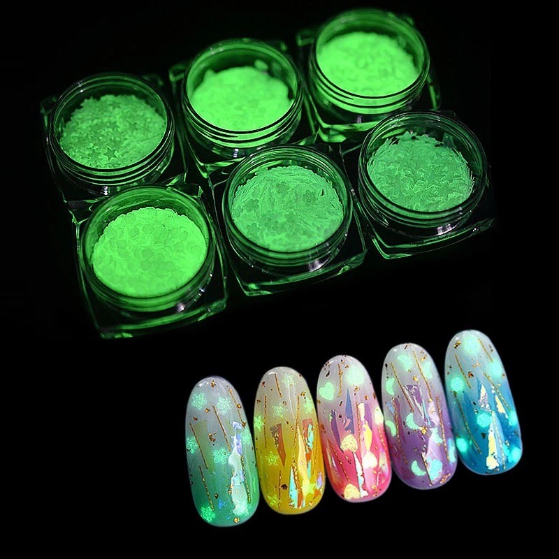 Luminous NAIL SEQUINS Glow In The Dark Paillette Fluorescent Glitter Star Round