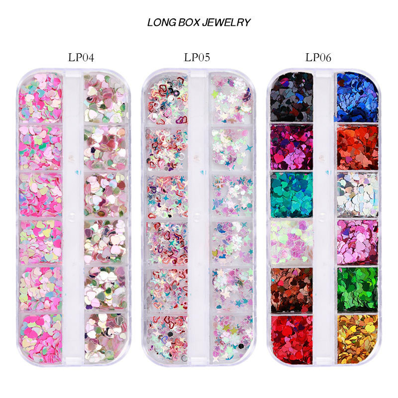 Nail Glitter Sequins Laser 3D Love Heart Star Flakes Nail Art 3D Decoration DIY