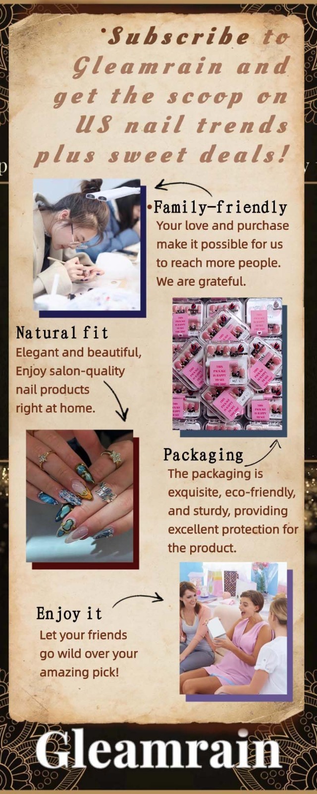 Medium Almond Press-On Nails, Handmade French Tip with Flower & Pearl Design, Ch
