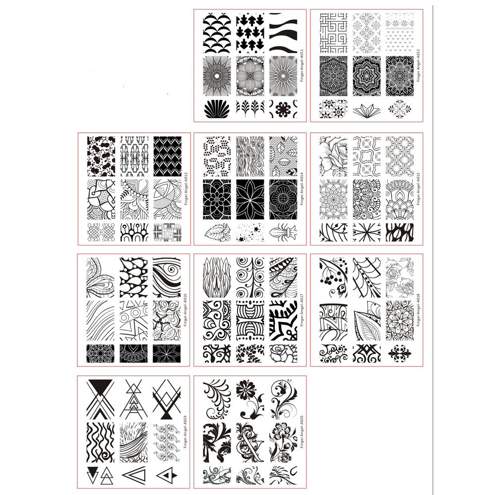 Finger Angel 10Pcs Nail Art Stamping Templates Manicure Tool Kit 10pcs Nail Stam