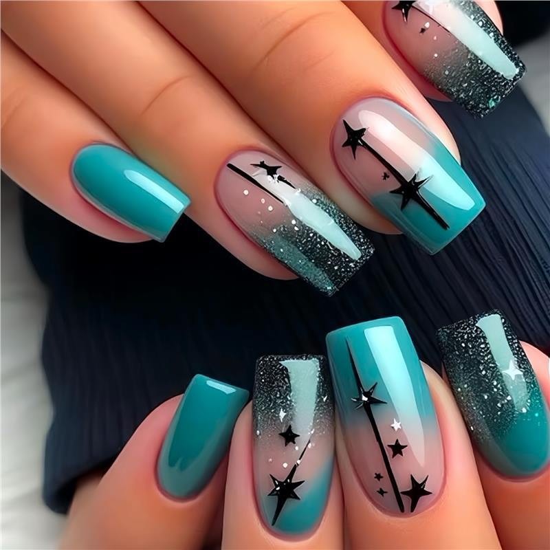 Medium Square Press on Nails Sweet Starry Cartoon Design Wholesale