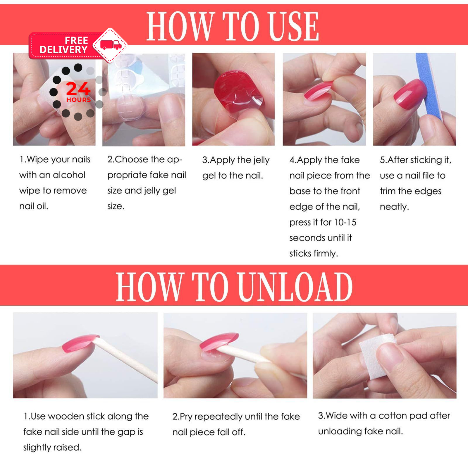 Jremg Pink Press On Nails – Long Square Coffin Fake Nails, Multicolor