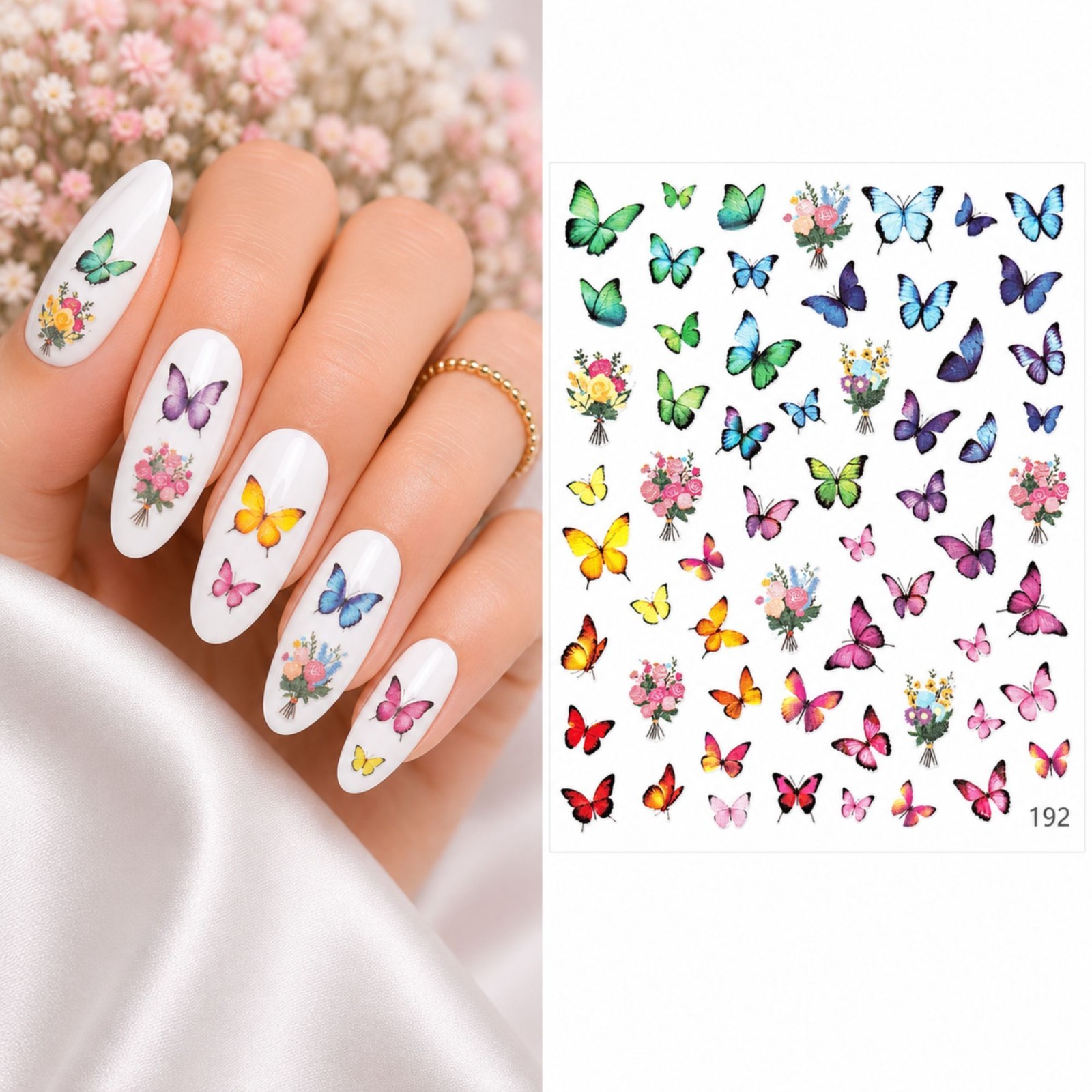 Colourful Butterfly Water Transfer Nail Stickers Animal Nail Art Decal Manicure