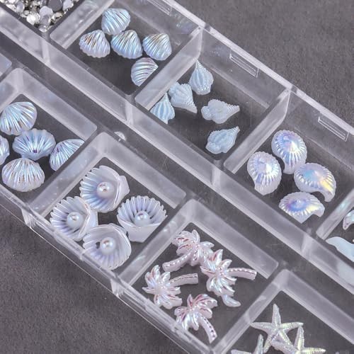 12 Grids 3D Aurora Ocean Nail Charms Summer Beach Nail Rhinestones Set with