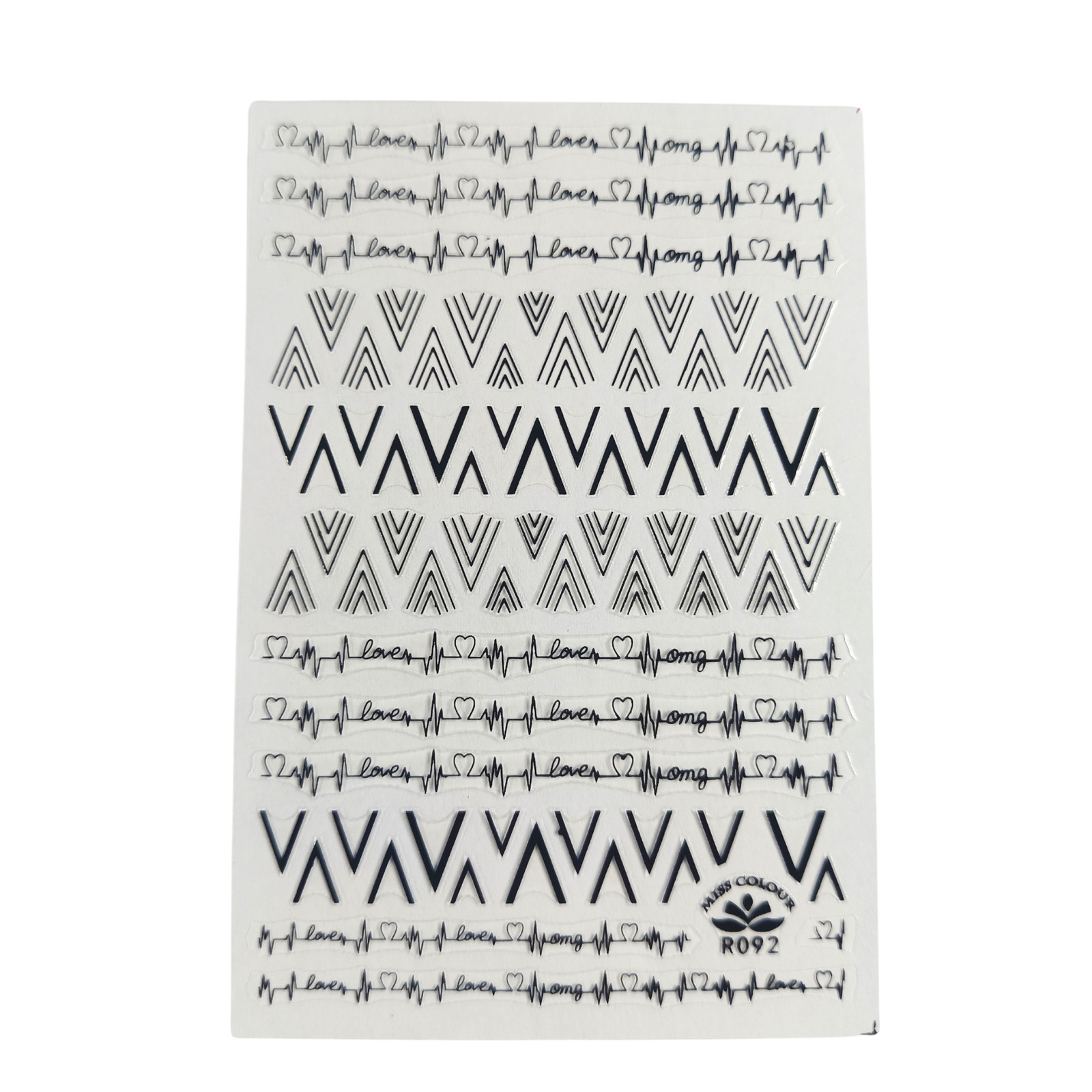 3D Nail Art Stickers Geometric & Script Design Decals (Gold, Black, White)