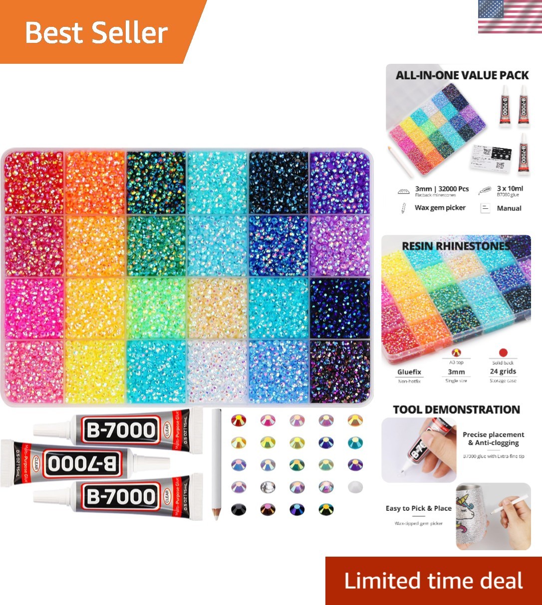 33000 Pcs Rainbow Jelly Rhinestones – Ultimate Bedazzler Kit with B7000 Glue