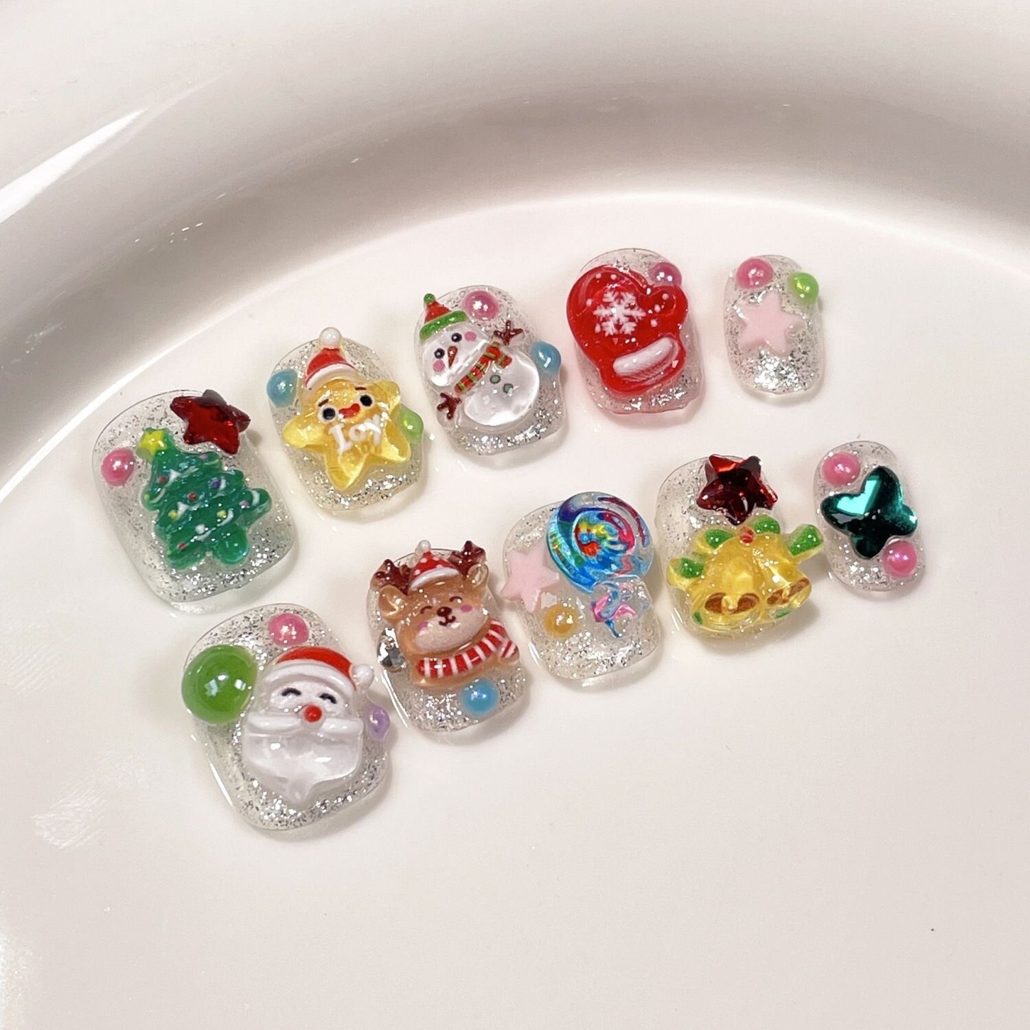 Christmas Bling short Y2K Handmade Artisan Press On Nails