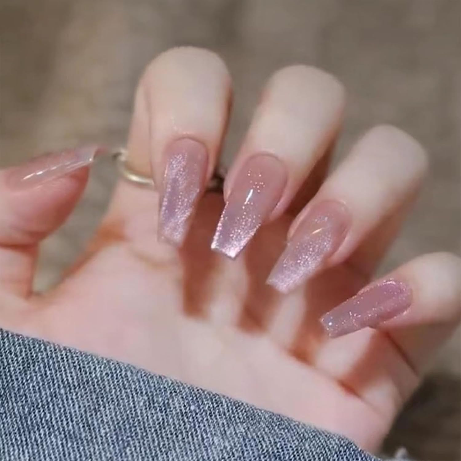 24Pcs Ombre Press on Nails Medium Square Acrylic Fake Nails Pink White Gradation