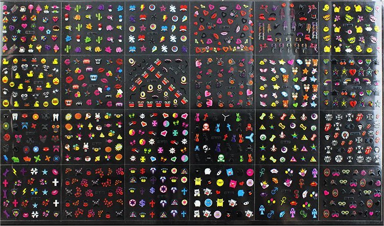 24 Sheets 3D Colorful Face Cross Love Heart 3D Stickers For Nails DIY Decor