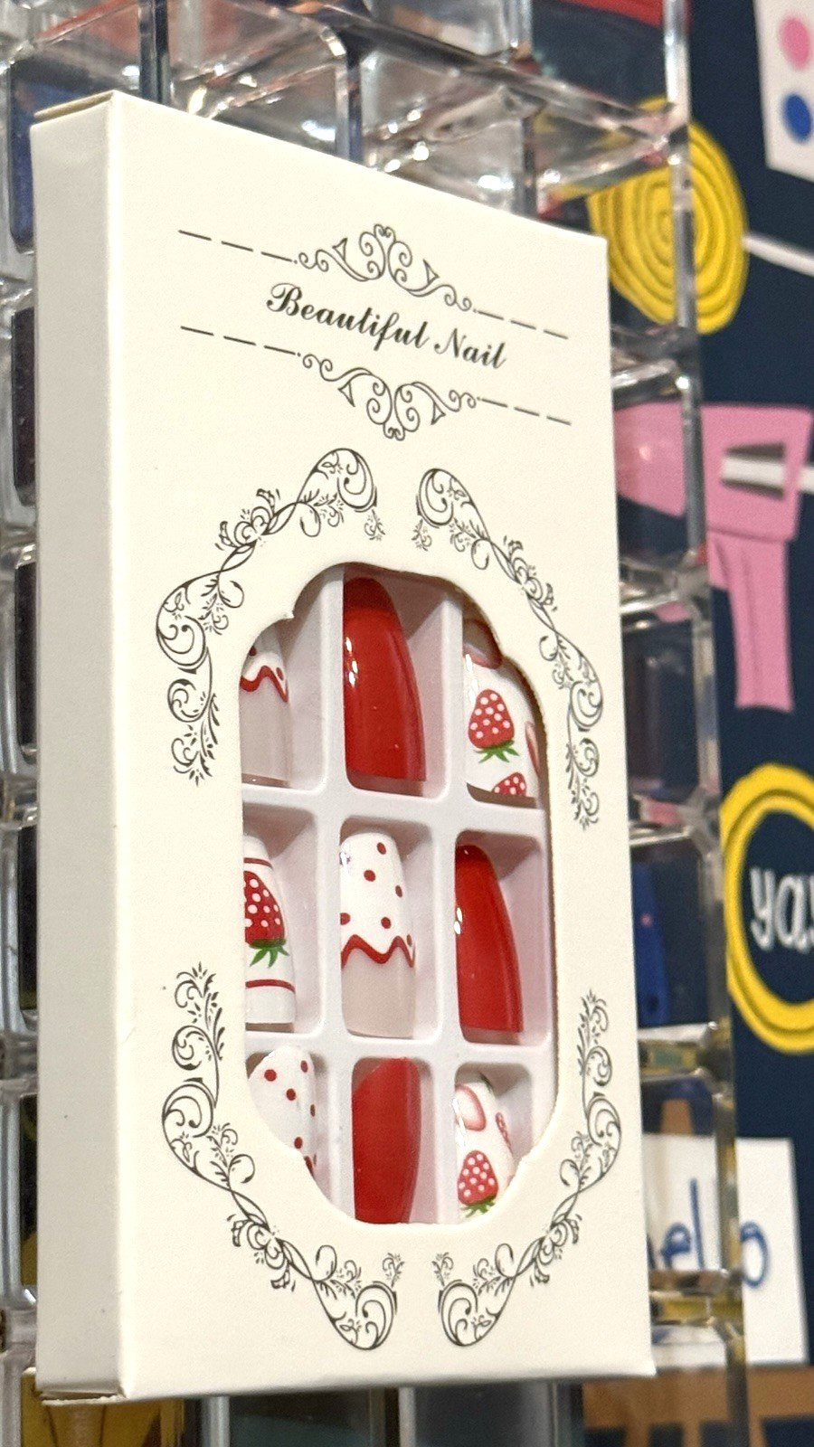 Beautiful Nail STRAWBERRY POLKA DOT FRENCH Press On Mani Short Round *NEW BOXED*