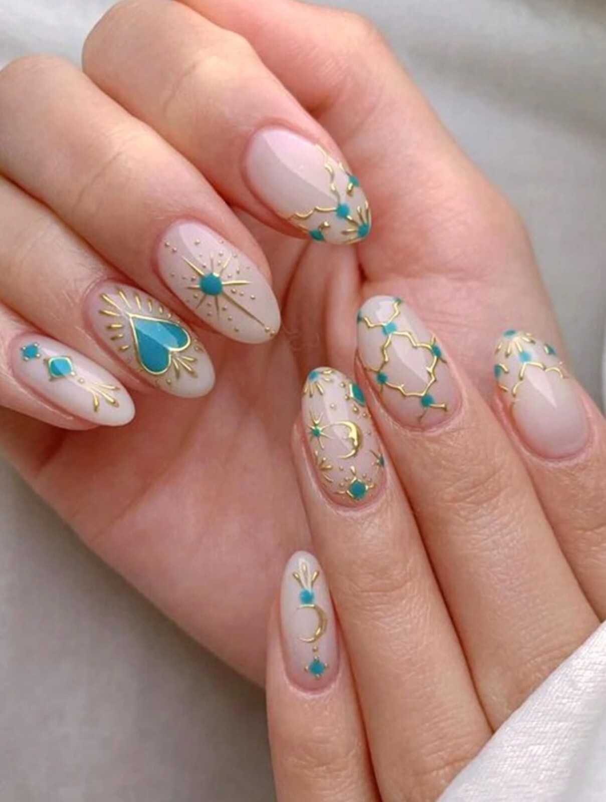 Nail Art Stickers Metallic Gold Silver Turquoise Heart Star Moon SWA29