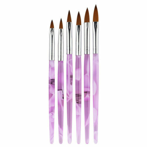 6Pcs Nail Art Brush Tool Set Crystal Handle Acrylic UV Gel Carving Glitter Brush