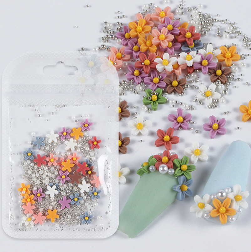 3D Acrylic Flower Peal Ball Nail Art Charms Rhinestones Sticker Decoration 4g