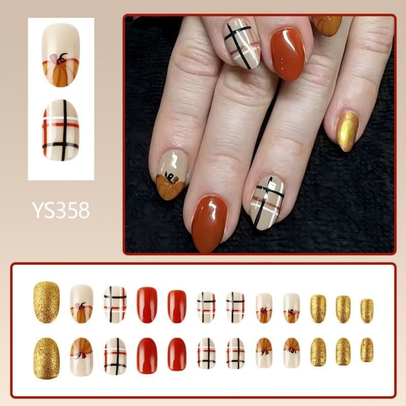 Festive Christmas Design Press On Nails Thanksgiving False Nail DIY Enthusiasts