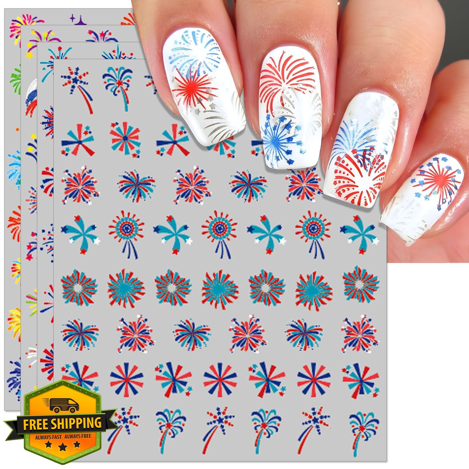 IDDFEVE 4th July Firework Nail Stickers Embossed