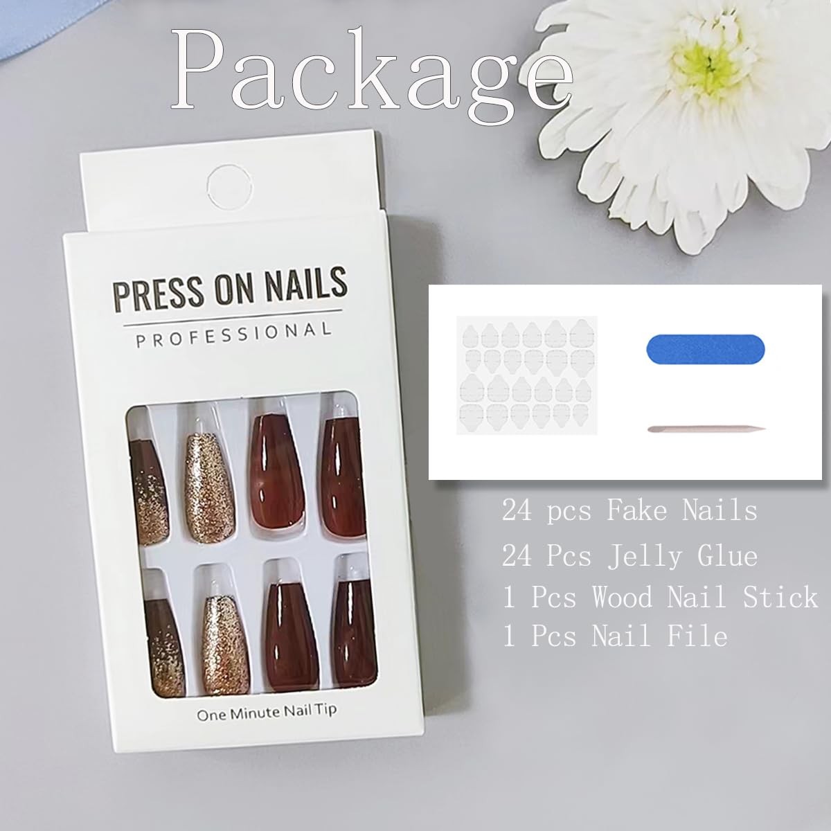 24Pcs Dark Wine Red Press on Nails Long Fake Nails Elegant Wine Red Gradient Des