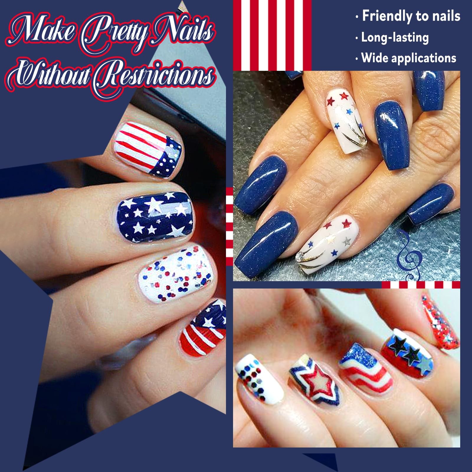 Nail Glitter 4Pcs Holographic America’s Patriotic Nail Art Glitter Sparkly Re…